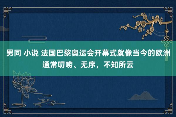 男同 小说 法国巴黎奥运会开幕式就像当今的欧洲通常叨唠、无序，不知所云