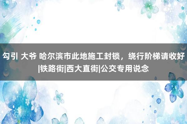 勾引 大爷 哈尔滨市此地施工封锁，绕行阶梯请收好|铁路街|西大直街|公交专用说念